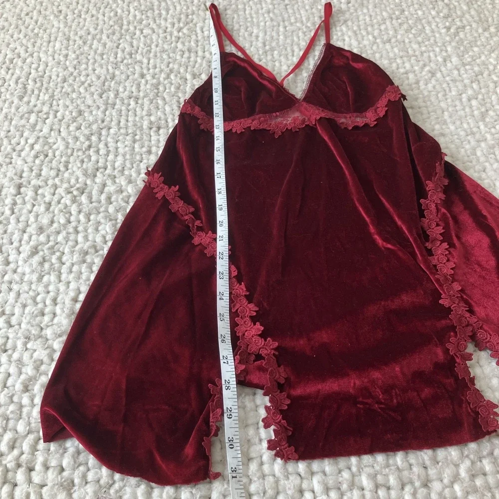 Velvet Red‎ Babydoll Lace Embroidered Top Vampcore Whimsigoth Dark Fairy M/L